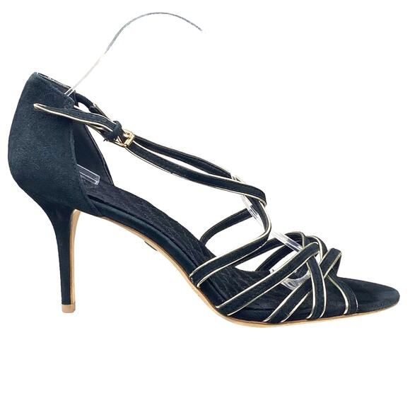 Tory Burch Women's Black Gold Suede Strappy Heels Size US 11 - Picture 1 of 12